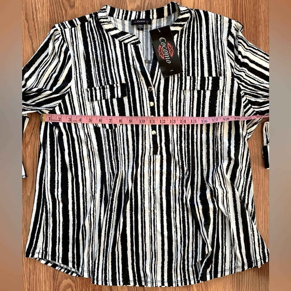 COCOMO XL White Black 3/4 sleeve women’s Pintuck Blouse tunic top shirt - Picture 11 of 12